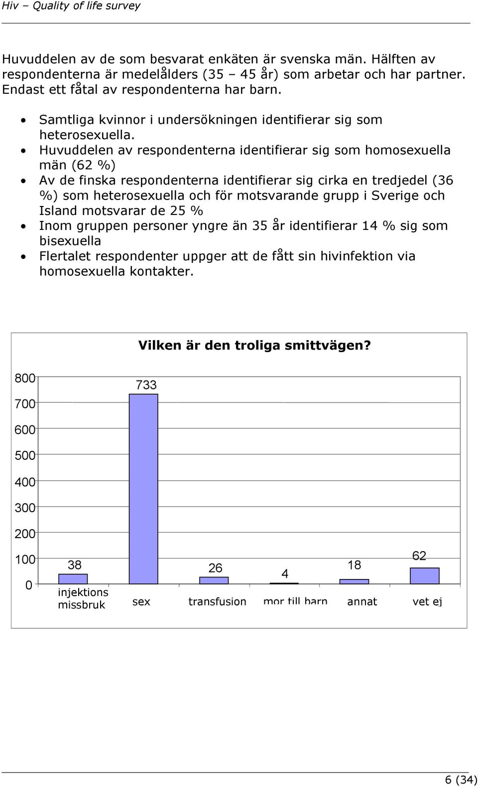 Huvuddelen av respondenterna identifierar sig som homosexuella män (62 %) Av de finska respondenterna identifierar sig cirka en tredjedel (36 %) som heterosexuella och för motsvarande grupp i