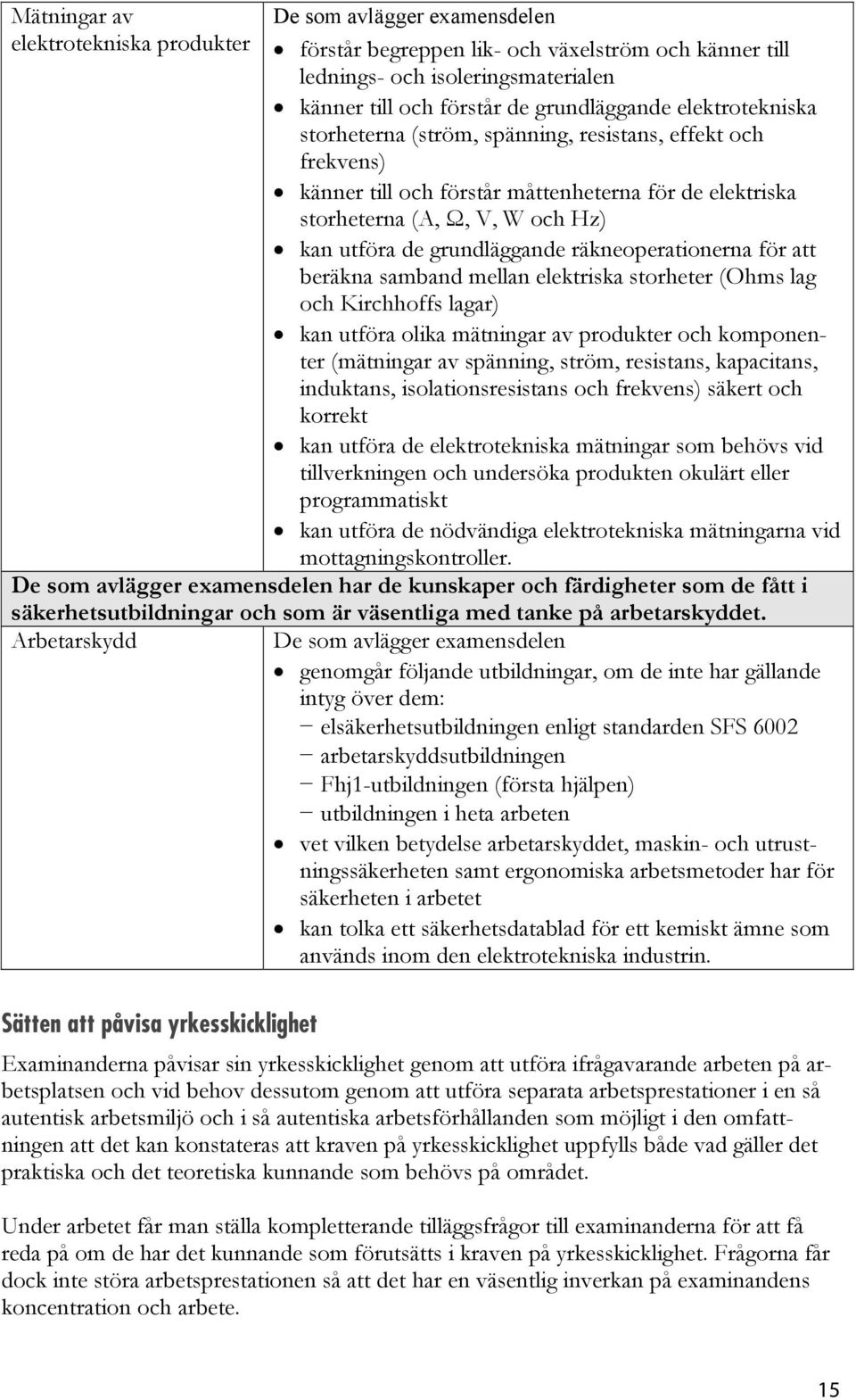 beräkna samband mellan elektriska storheter (Ohms lag och Kirchhoffs lagar) kan utföra olika mätningar av produkter och komponenter (mätningar av spänning, ström, resistans, kapacitans, induktans,