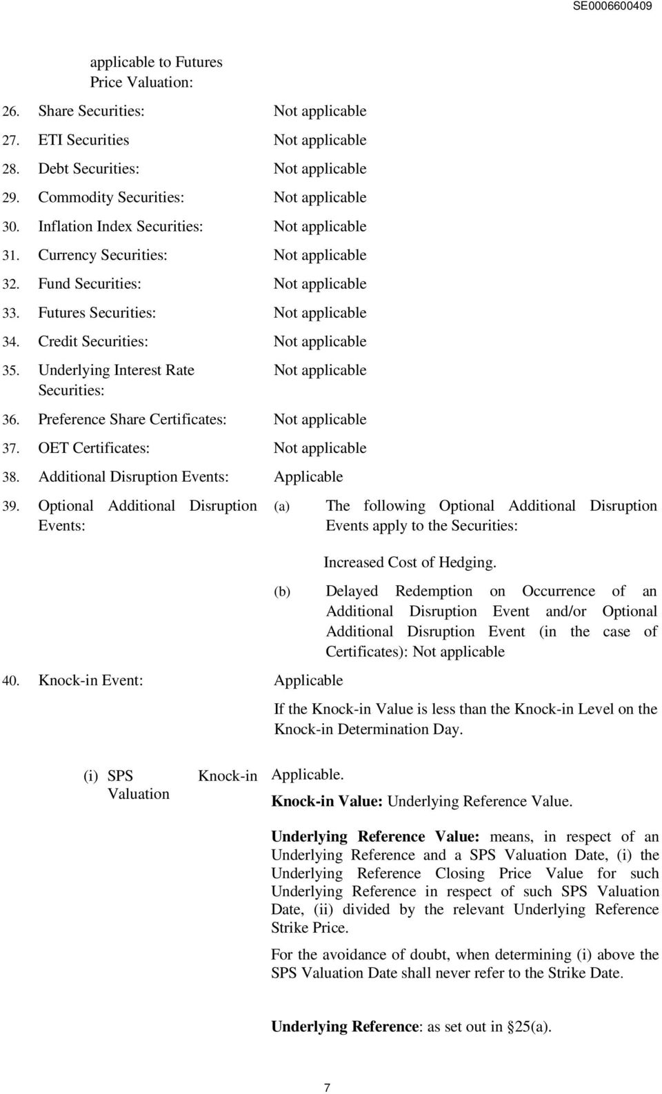 Underlying Interest Rate Securities: Not applicable 36. Preference Share Certificates: Not applicable 37. OET Certificates: Not applicable 38. Additional Disruption Events: Applicable 39.