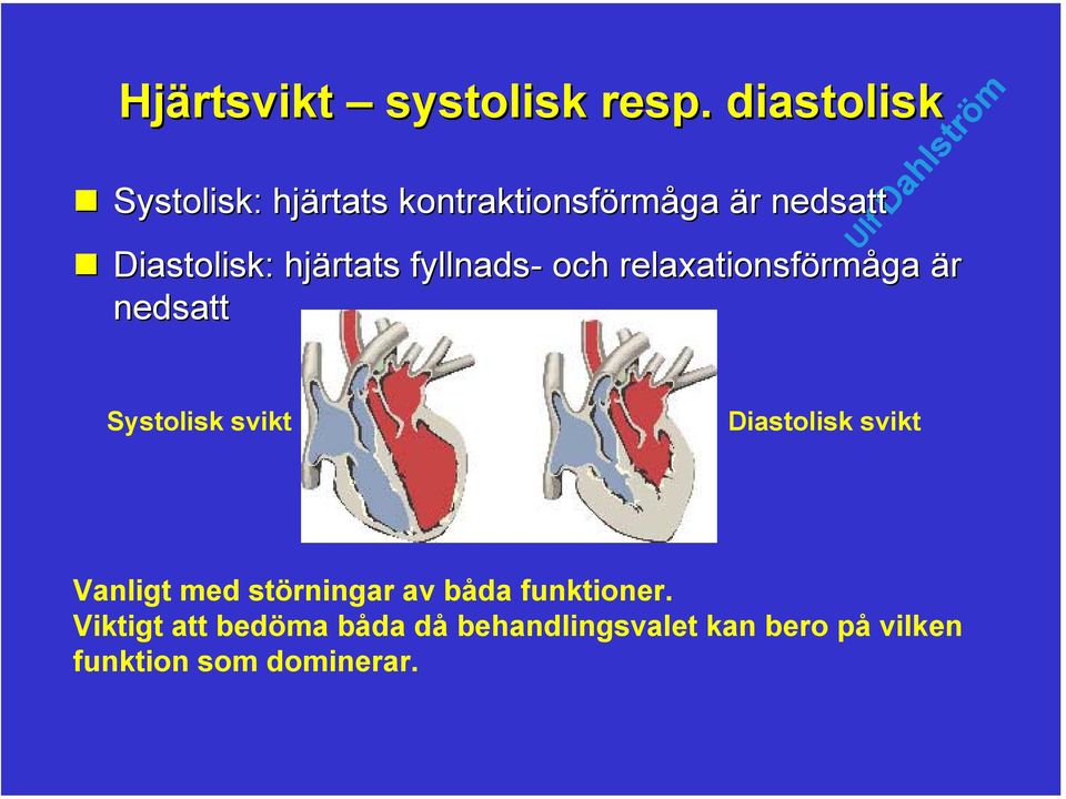 hjärtats fyllnads- och relaxationsförmåga är nedsatt Systolisk svikt