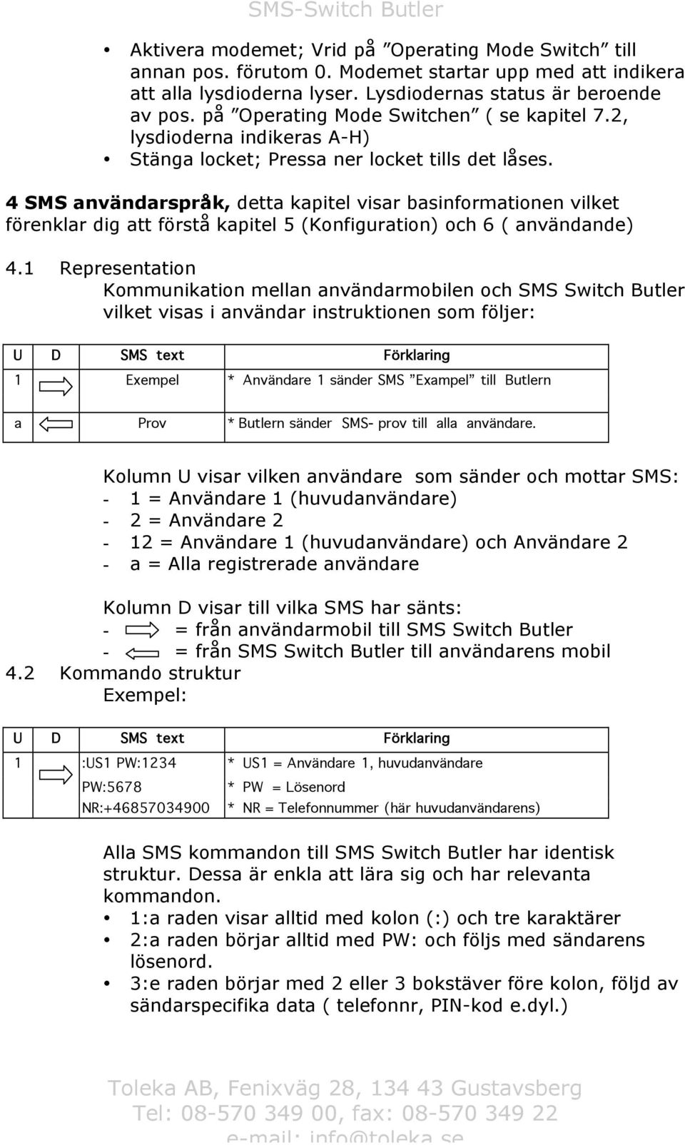 4 SMS användarspråk, detta kapitel visar basinformationen vilket förenklar dig att förstå kapitel 5 (Konfiguration) och 6 ( användande) 4.