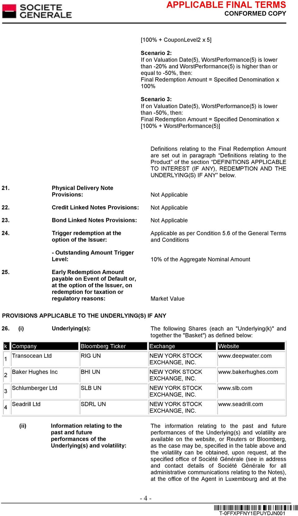 Definitions relating to the Final Redemption Amount are set out in paragraph Definitions relating to the Product of the section DEFINITIONS APPLICABLE TO INTEREST (IF ANY), REDEMPTION AND THE