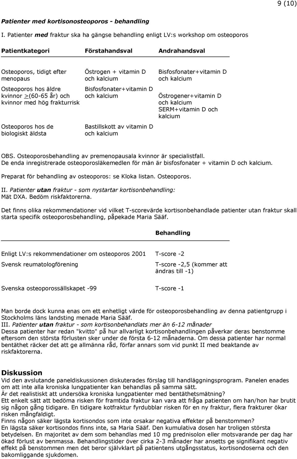 år) och kvinnor med hög frakturrisk Osteoporos hos de biologiskt äldsta Östrogen + vitamin D och kalcium Bisfosfonater+vitamin D och kalcium Bastillskott av vitamin D och kalcium