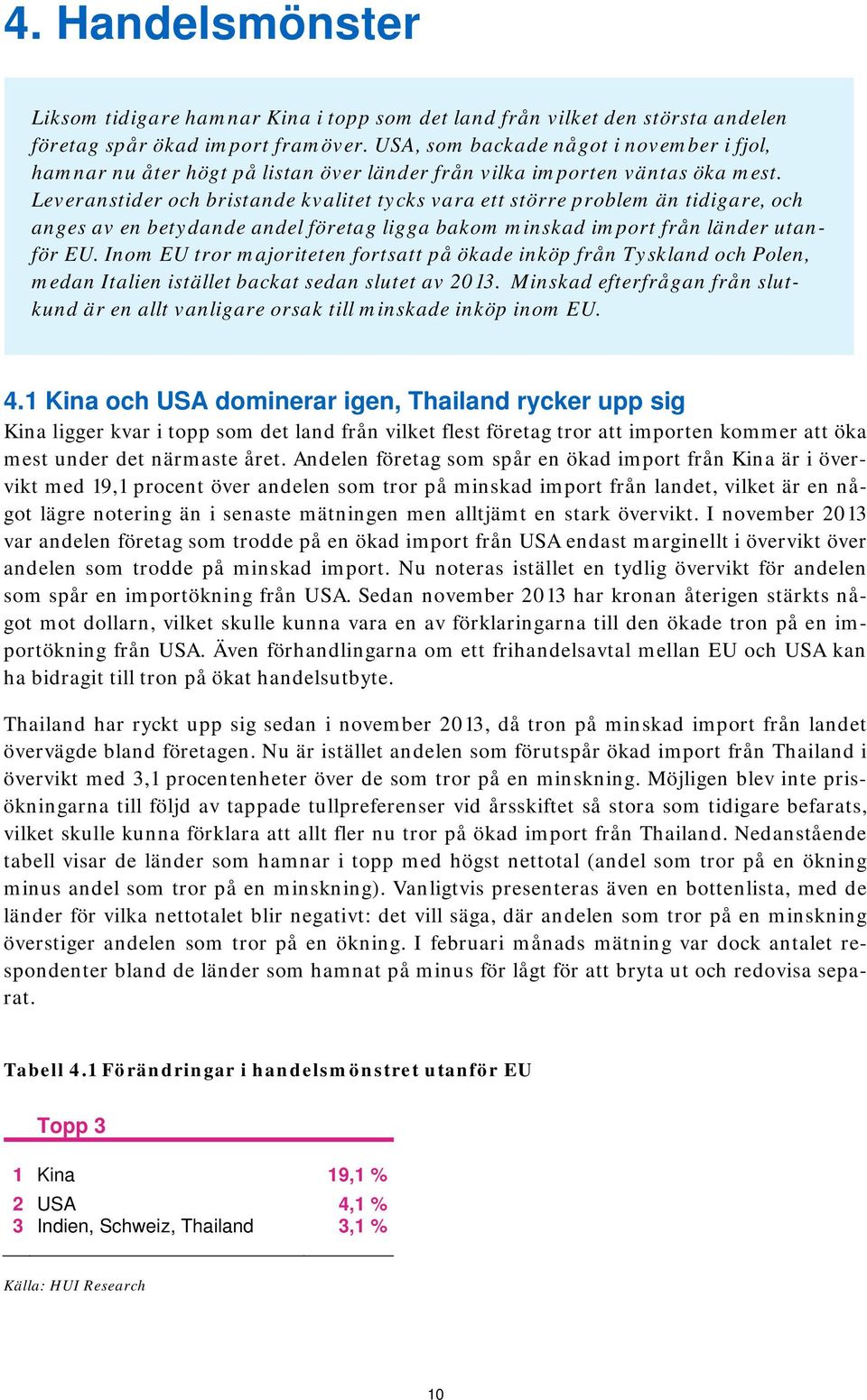 Leveranstider och bristande kvalitet tycks vara ett större problem än tidigare, och anges av en betydande andel företag ligga bakom minskad import från länder utanför EU.