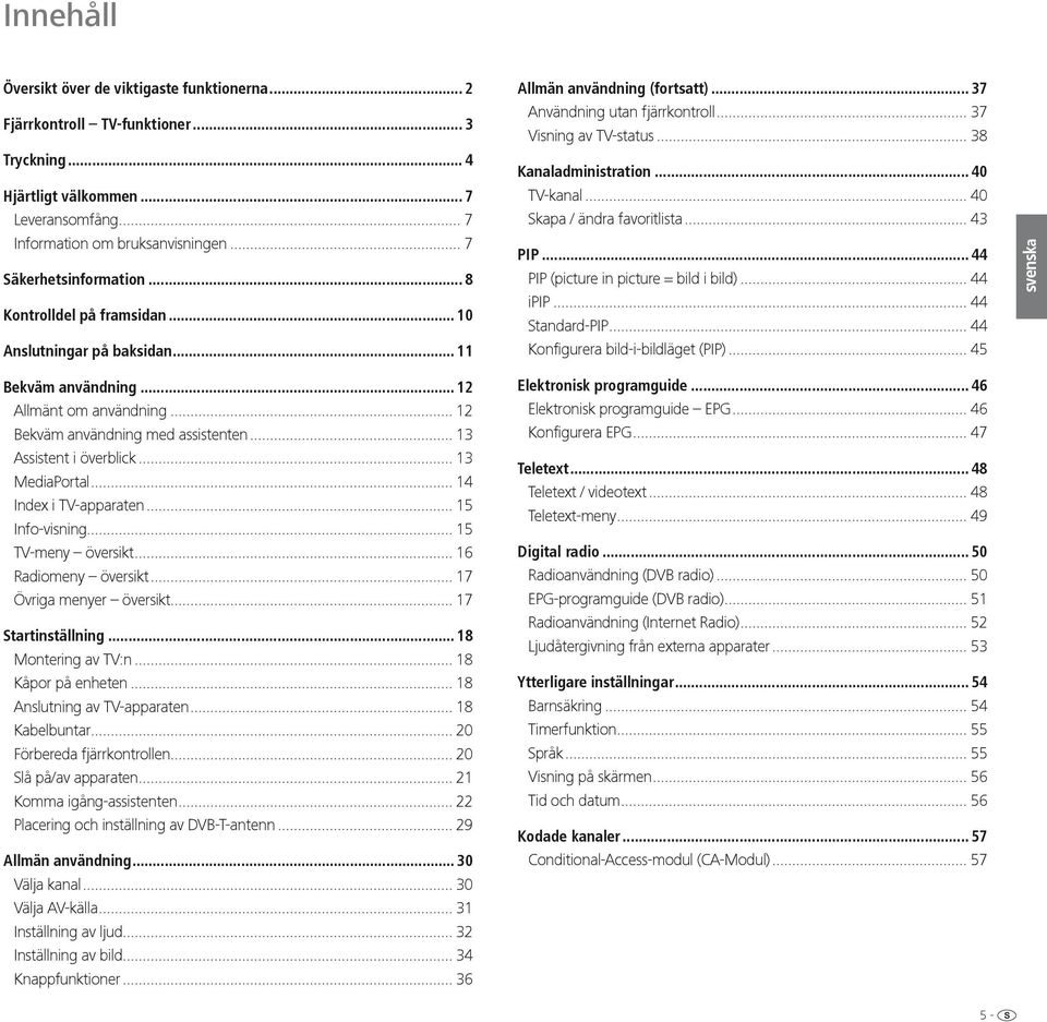 .. 38 Kanaladministration... 40 TV-kanal... 40 Skapa / ändra favoritlista... 43 PIP... 44 PIP (picture in picture = bild i bild)... 44 ipip... 44 Standard-PIP... 44 Konfigurera bild-i-bildläget (PIP).