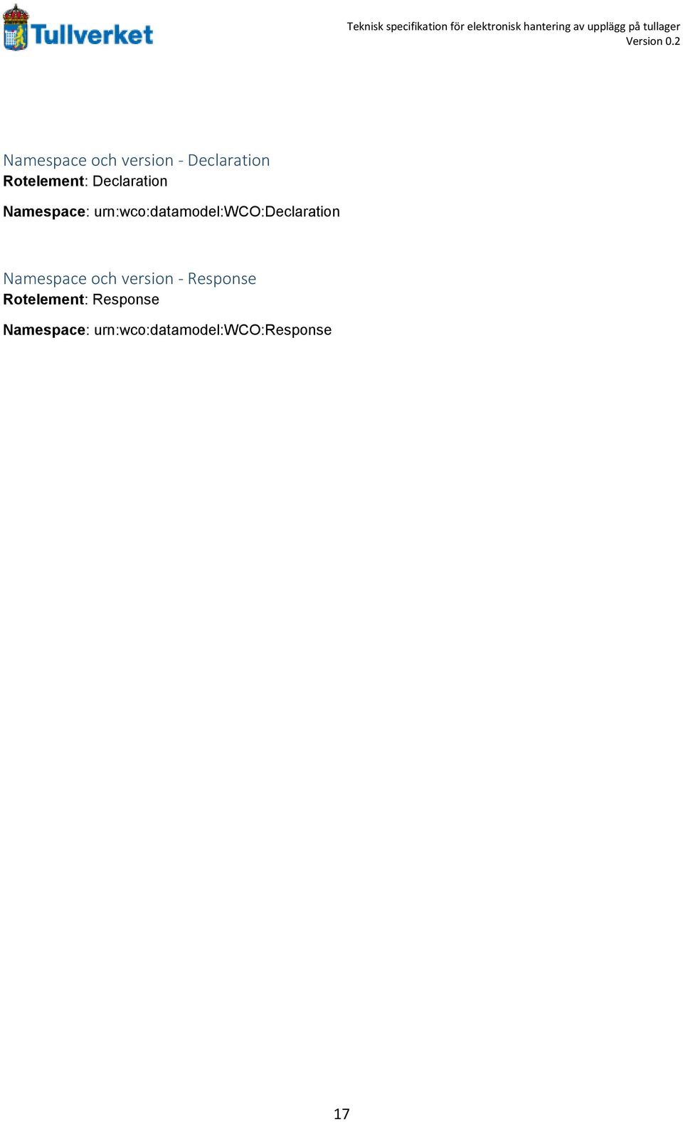 2 Namespace och version - Declaration Rotelement: Declaration