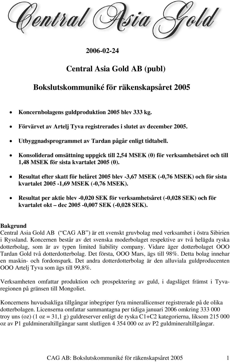 Resultat efter skatt för helåret 2005 blev -3,67 MSEK (-0,76 MSEK) och för sista kvartalet 2005-1,69 MSEK (-0,76 MSEK).