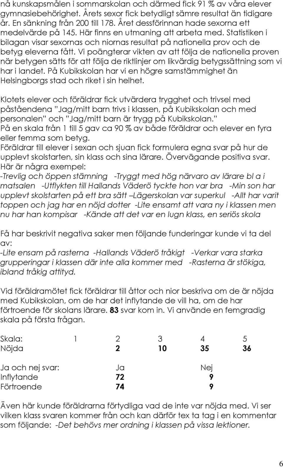 Vi poängterar vikten av att följa de nationella proven när betygen sätts för att följa de riktlinjer om likvärdig betygssättning som vi har i landet.