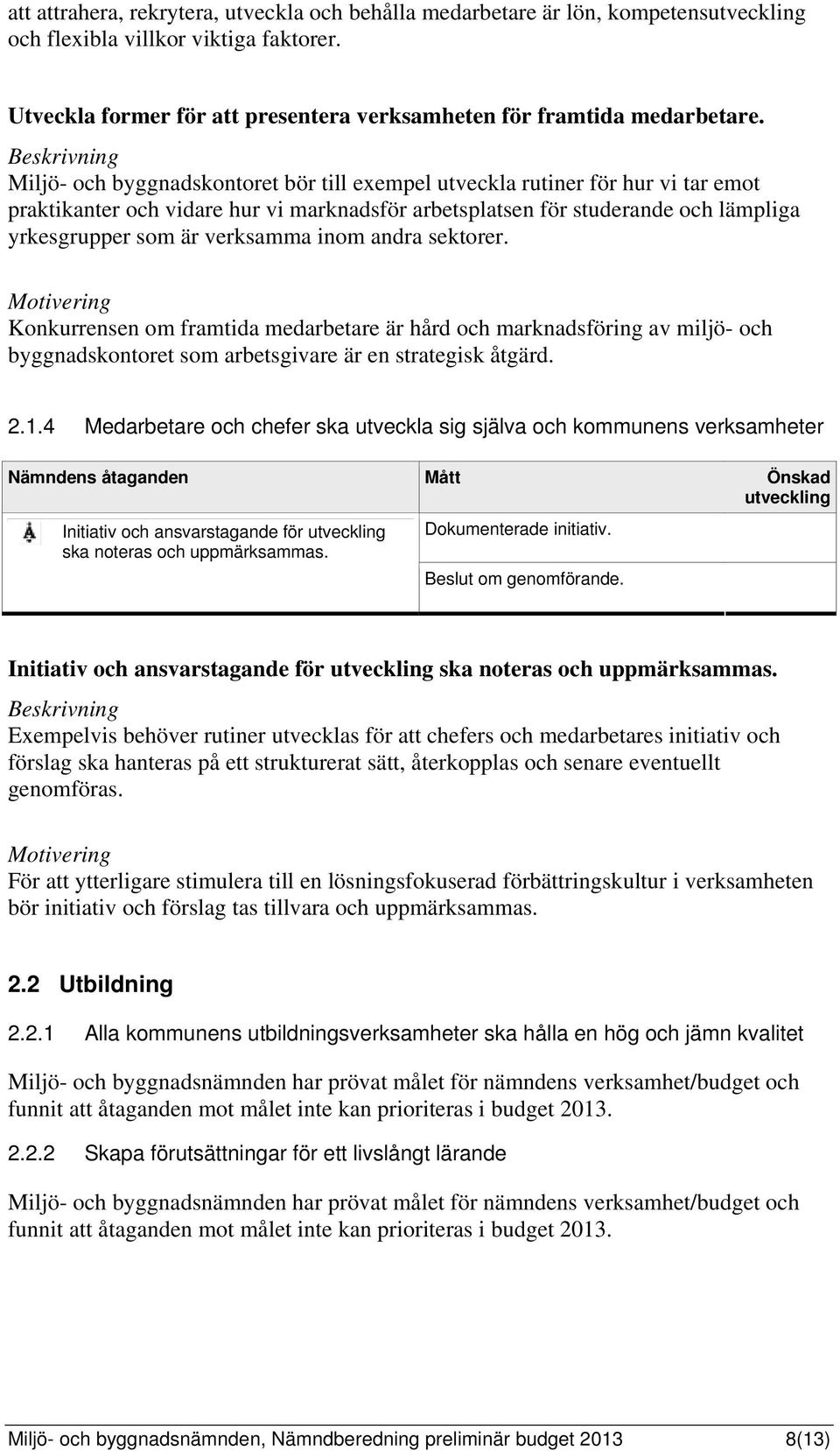 inom andra sektorer. Konkurrensen om framtida medarbetare är hård och marknadsföring av miljö- och byggnadskontoret som arbetsgivare är en strategisk åtgärd. 2.1.