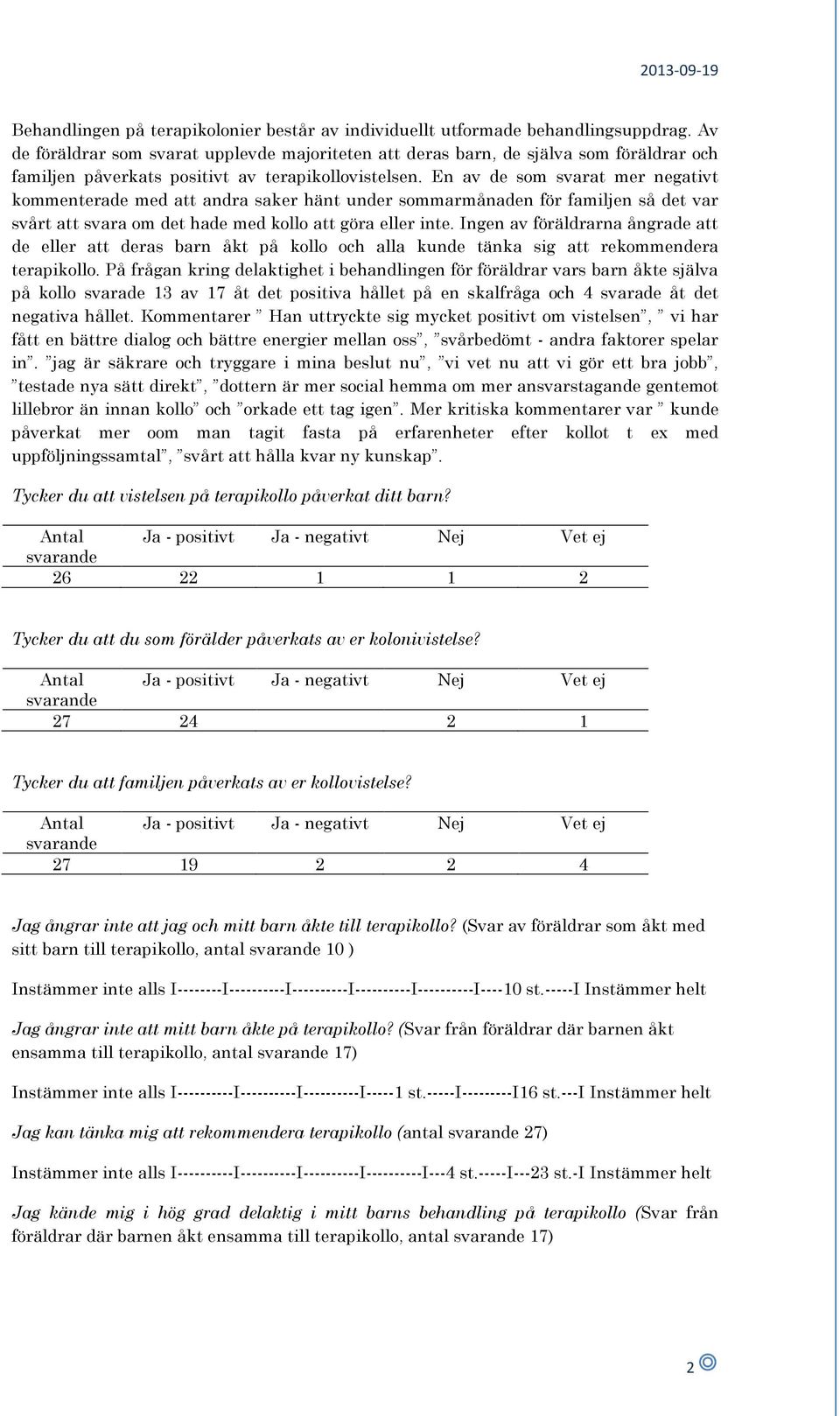 En av de som svarat mer negativt kommenterade med att andra saker hänt under sommarmånaden för familjen så det var svårt att svara om det hade med kollo att göra eller inte.