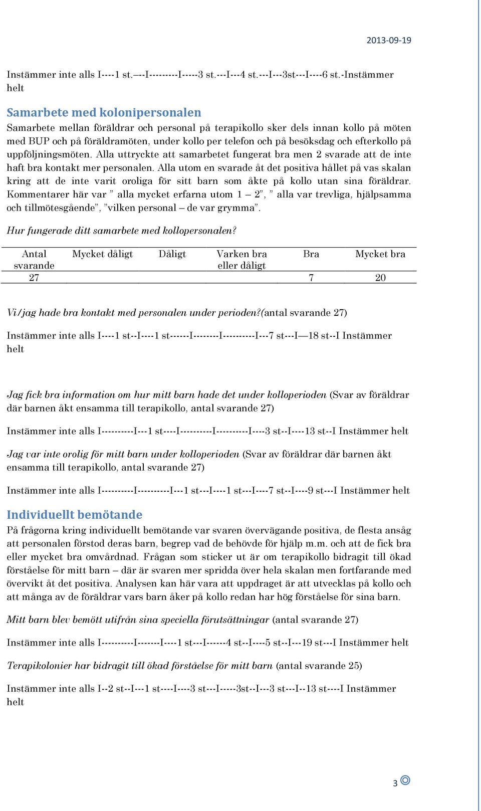 och efterkollo på uppföljningsmöten. Alla uttryckte att samarbetet fungerat bra men 2 svarade att de inte haft bra kontakt mer personalen.