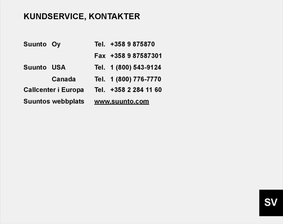 1 (800) 543-9124 Canada Tel.