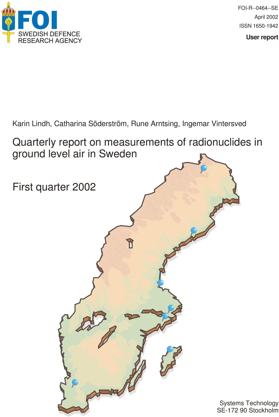 Quarterly report on measurements of radionuclides in ground