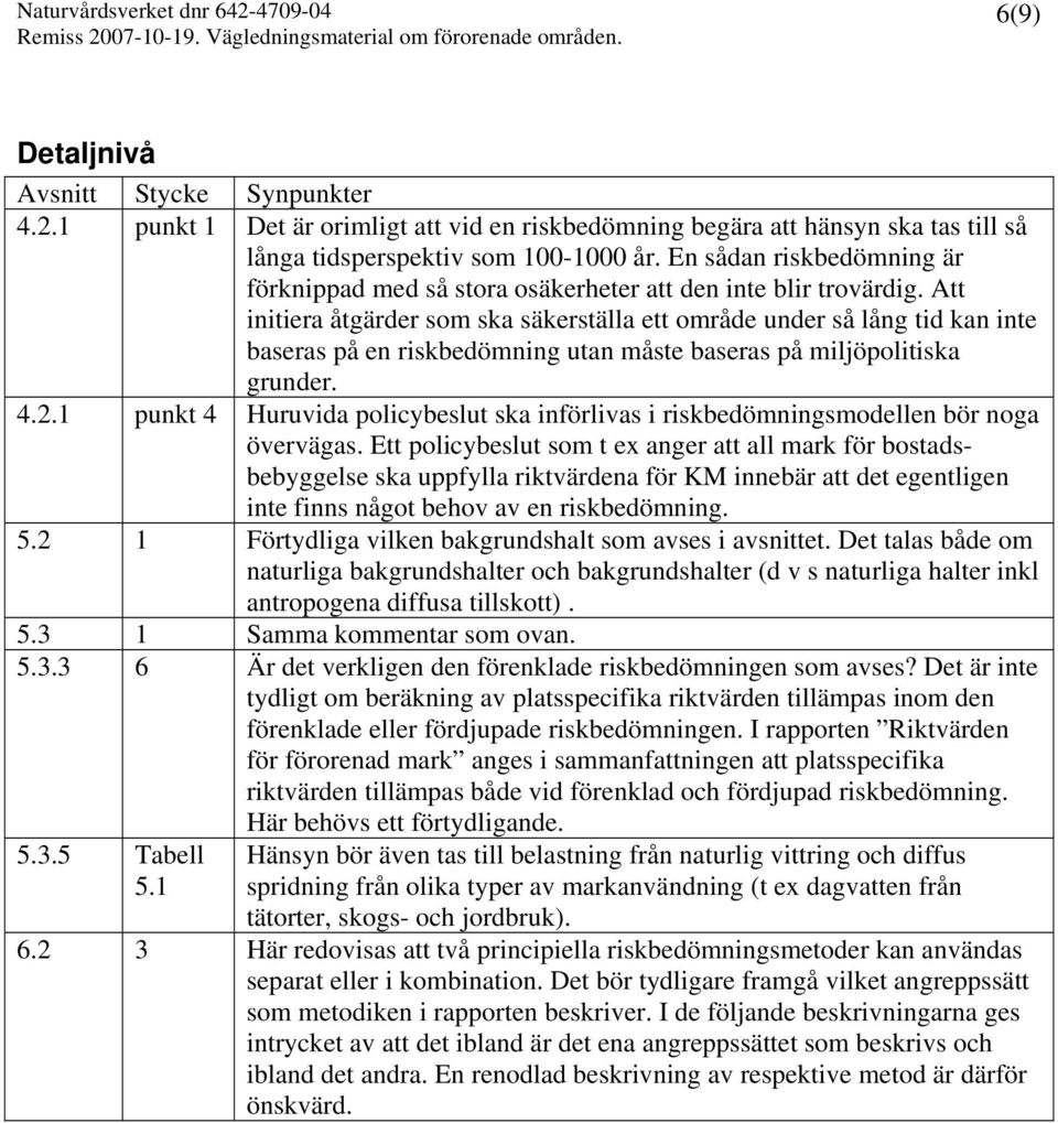 Att initiera åtgärder som ska säkerställa ett område under så lång tid kan inte baseras på en riskbedömning utan måste baseras på miljöpolitiska grunder. 4.2.