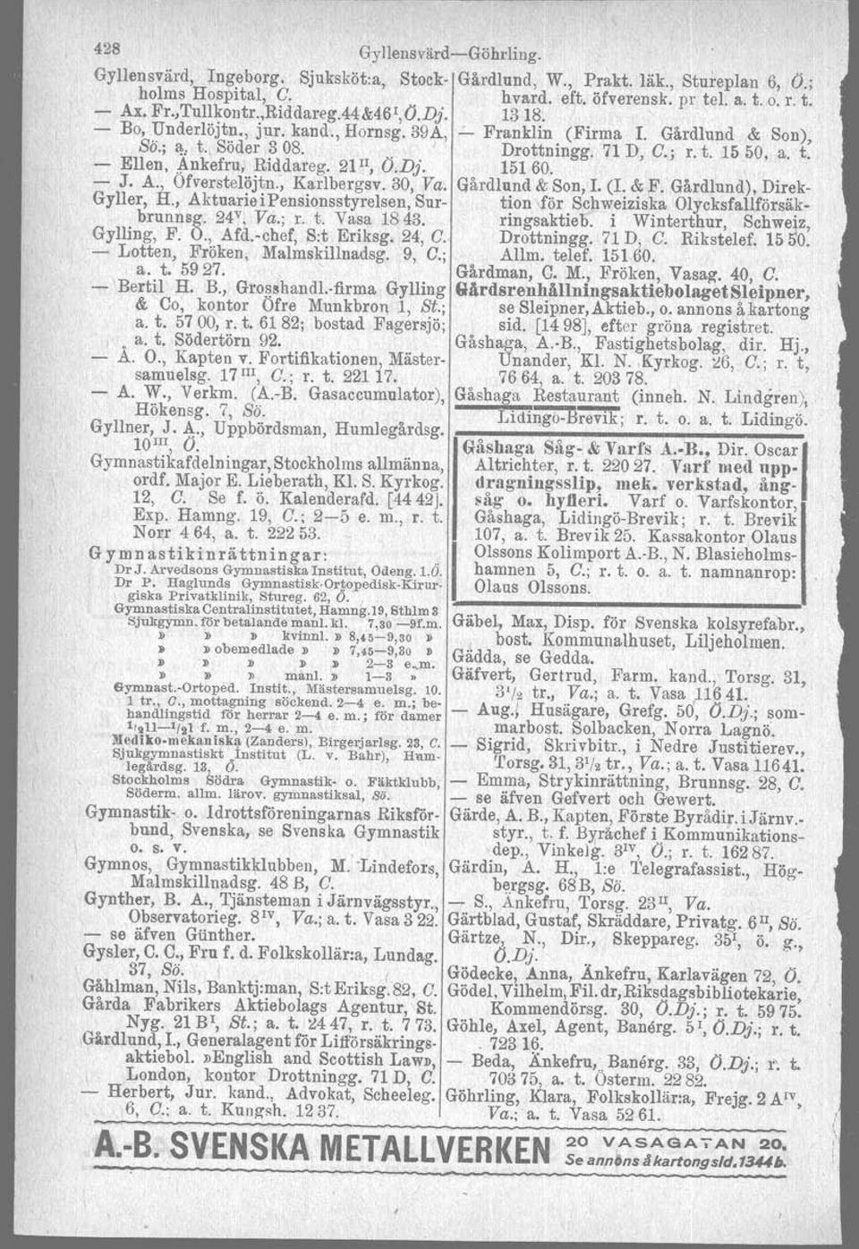 21II, O.Dj. 151 60. J. A., Ofverstelöjtn., Karlbergsv.Bn, Va. Gårdlund & Son, r. (L & F. Gårdlund), Direk Gyller, R, AktuarieiPensionsstyrelsen, Sur tio n för Schweiziska Olycksfallförsäkbrunnsg.