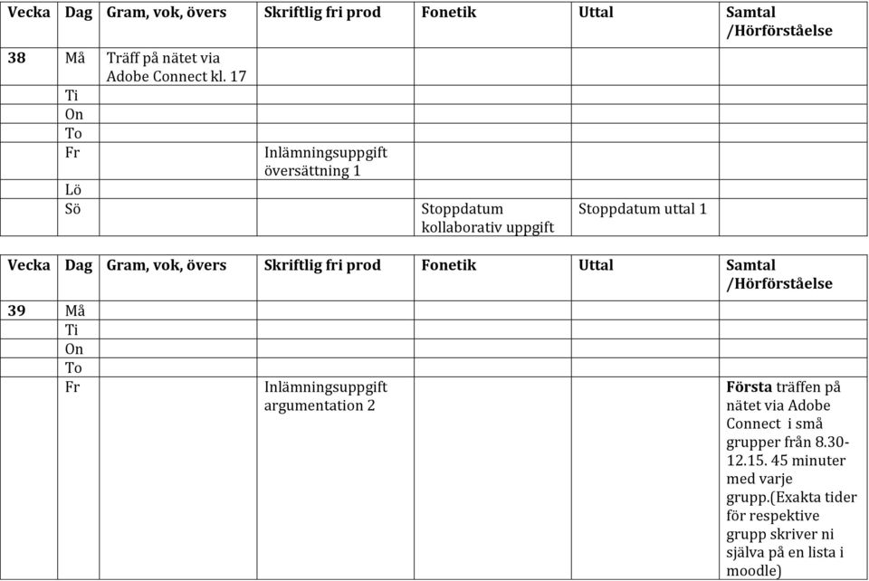 argumentation 2 Första träffen på nätet via Adobe Connect i små grupper från