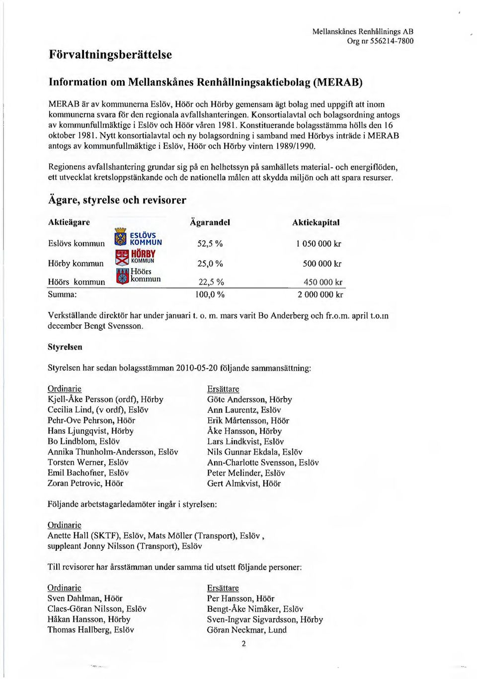 Nytt knsrtialavtal ch ny blagsrdning i samband med Hörbys inträde i MERAB antgs av kmmunfullmäktige i Eslöv, Höör ch Hörby vintern 1989/1990.