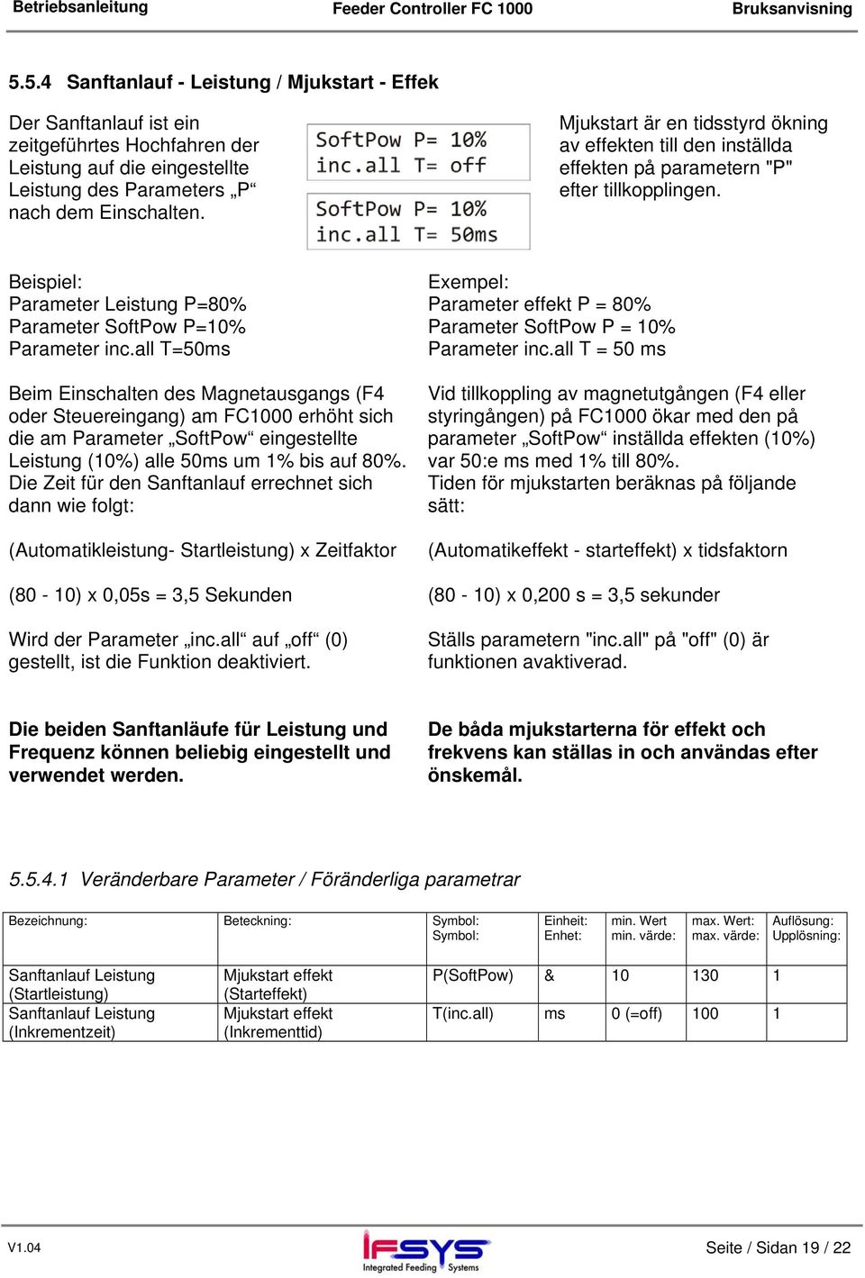 all T=50ms Beim Einschalten des Magnetausgangs (F4 oder Steuereingang) am FC1000 erhöht sich die am Parameter SoftPow eingestellte Leistung (10%) alle 50ms um 1% bis auf 80%.