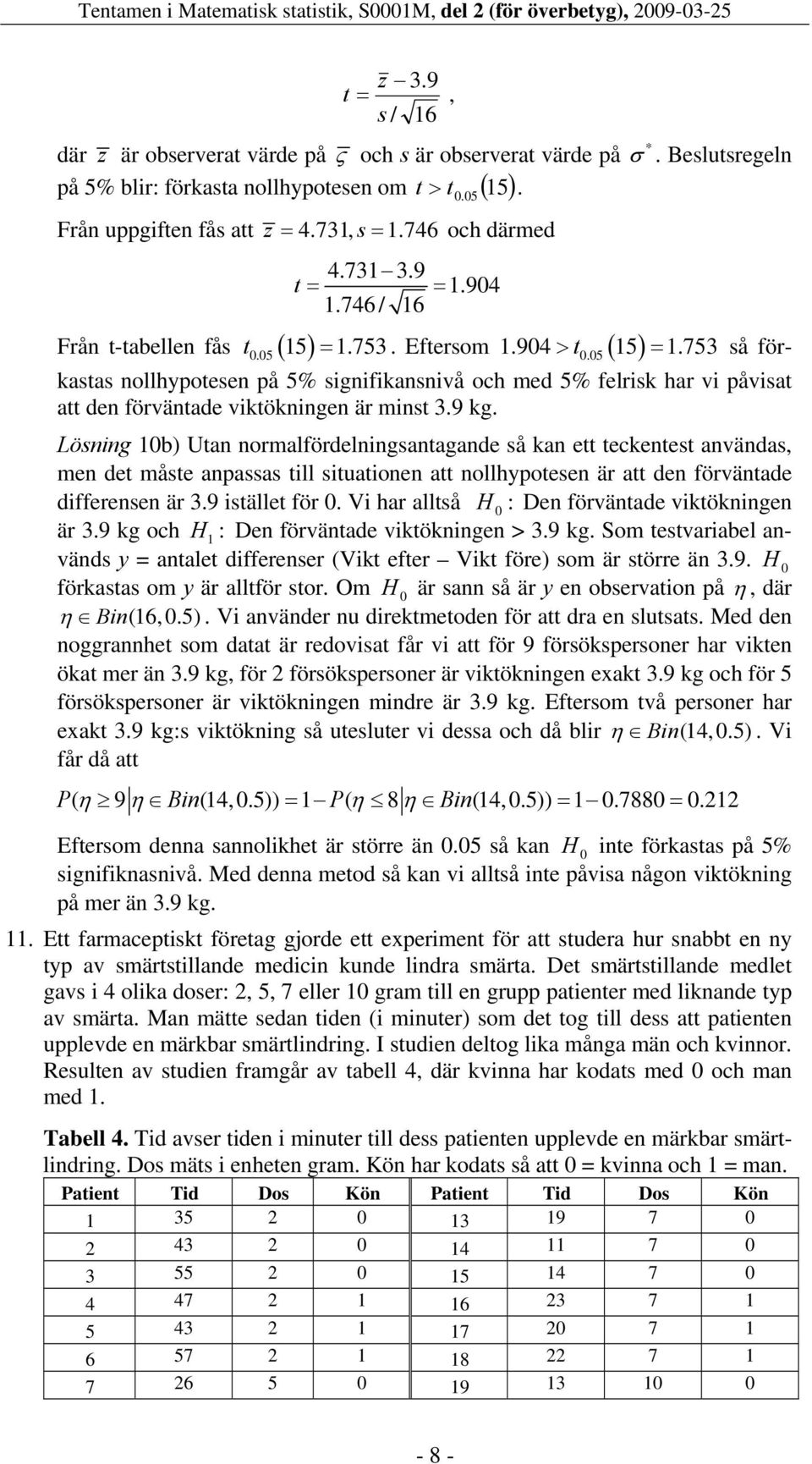 753 så förkastas nollhypotesen på 5% sgnfkansnvå och med 5% felrsk har v påvsat att den förväntade vktöknngen är mnst 3.9 kg.