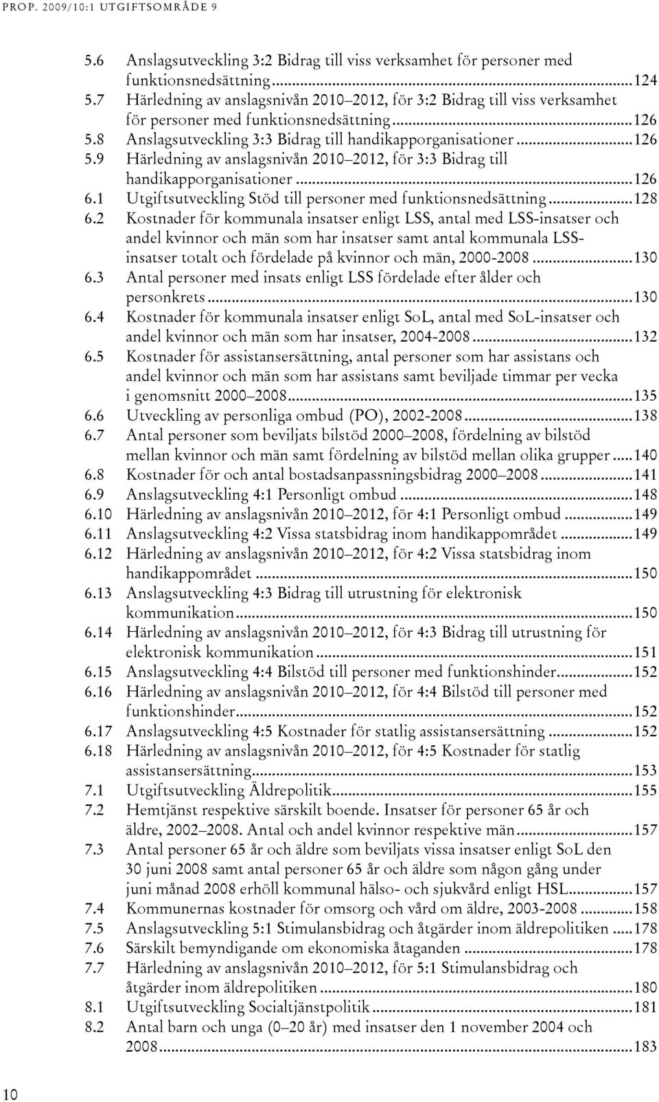 8 Anslagsutveckling 3:3 Bidrag till handikapporganisationer...126 5.9 Härledning av anslagsnivån 2010 2012, för 3:3 Bidrag till handikapporganisationer...126 6.