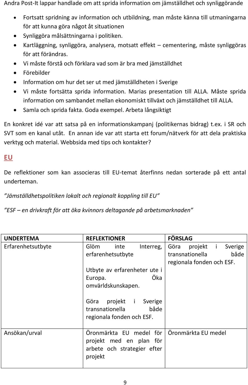 Vi måste förstå och förklara vad som är bra med jämställdhet Förebilder Information om hur det ser ut med jämställdheten i Sverige Vi måste fortsätta sprida information. Marias presentation till ALLA.