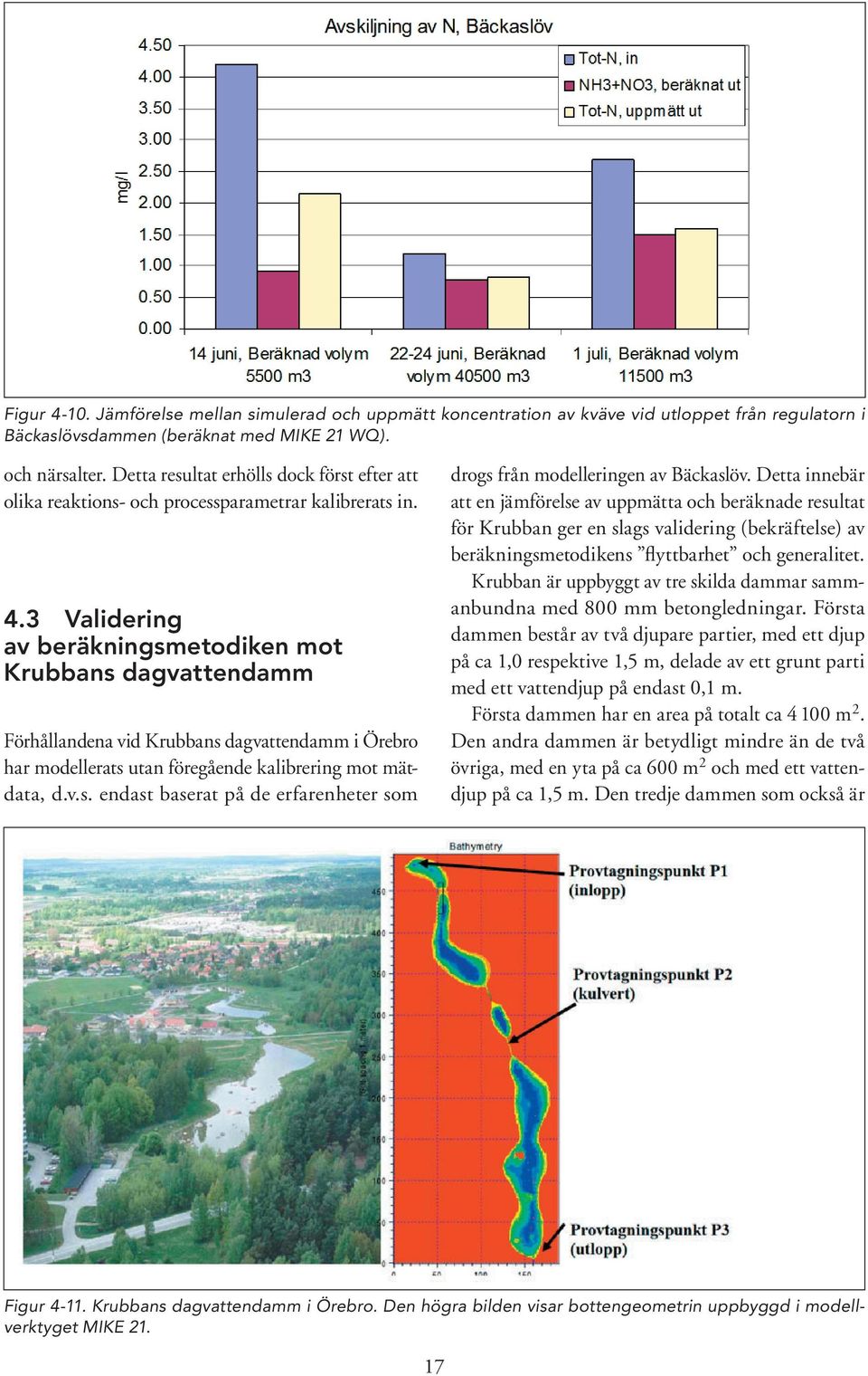 3 Validering av beräkningsmetodiken mot Krubbans dagvattendamm Förhållandena vid Krubbans dagvattendamm i Örebro har modellerats utan föregående kalibrering mot mätdata, d.v.s. endast baserat på de erfarenheter som drogs från modelleringen av Bäckaslöv.