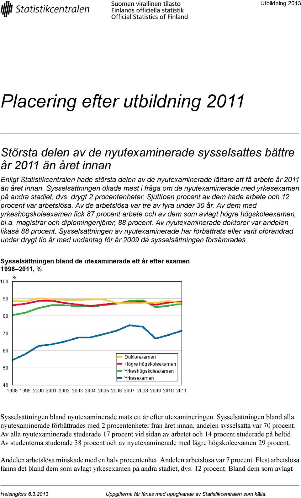 Sjuttioen procent av dem hade arbete och 12 procent var arbetslösa. Av de arbetslösa var tre av fyra under 30 år.