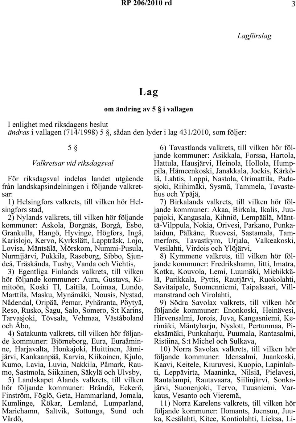 Borgnäs, Borgå, Esbo, Grankulla, Hangö, Hyvinge, Högfors, Ingå, Karislojo, Kervo, Kyrkslätt, Lappträsk, Lojo, Lovisa, Mäntsälä, Mörskom, Nummi-Pusula, Nurmijärvi, Pukkila, Raseborg, Sibbo, Sjundeå,