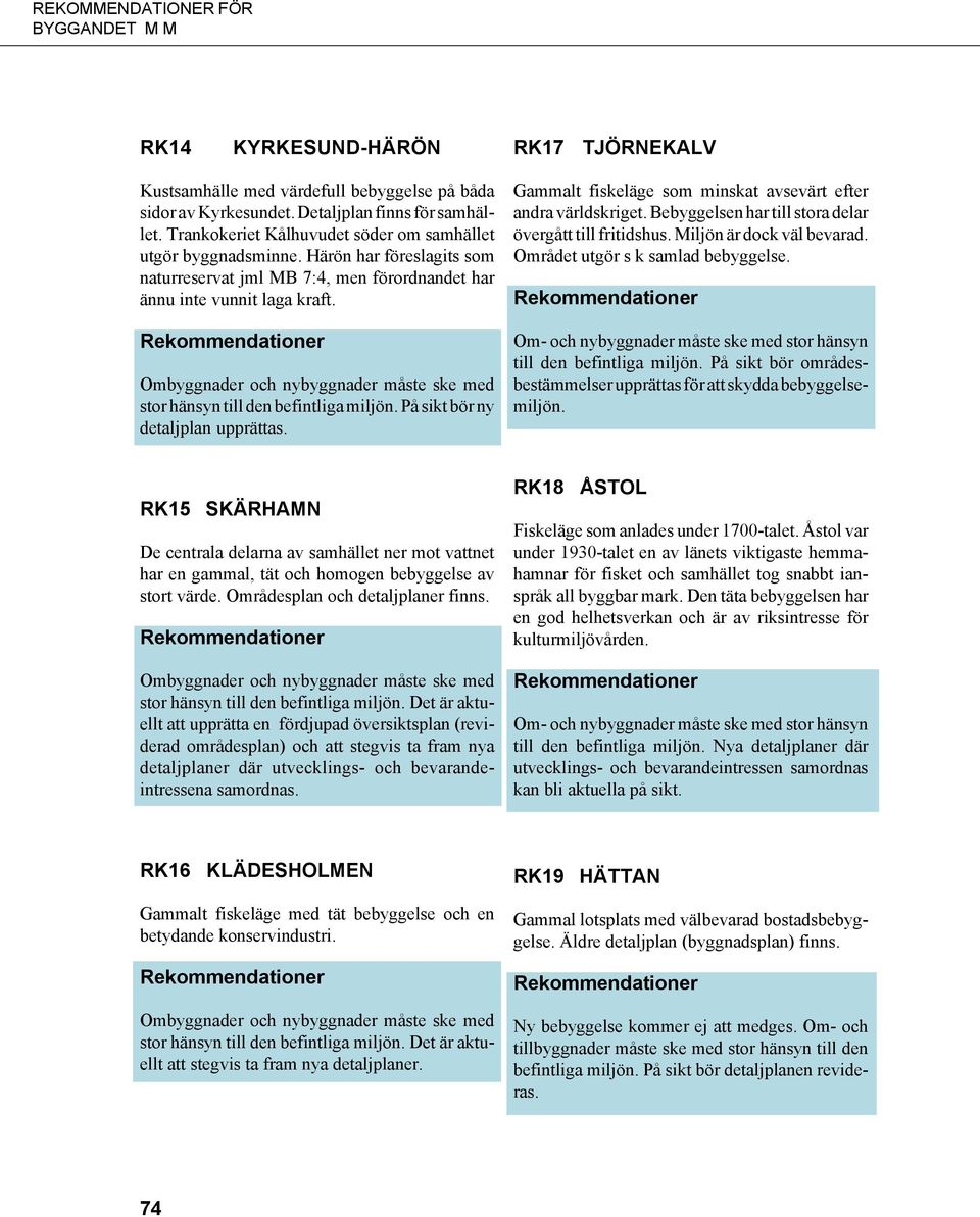 På sikt bör ny detaljplan upprättas. Gammalt fiskeläge som minskat avsevärt efter andra världskriget. Bebyggelsen har till stora delar övergått till fritidshus. Miljön är dock väl bevarad.