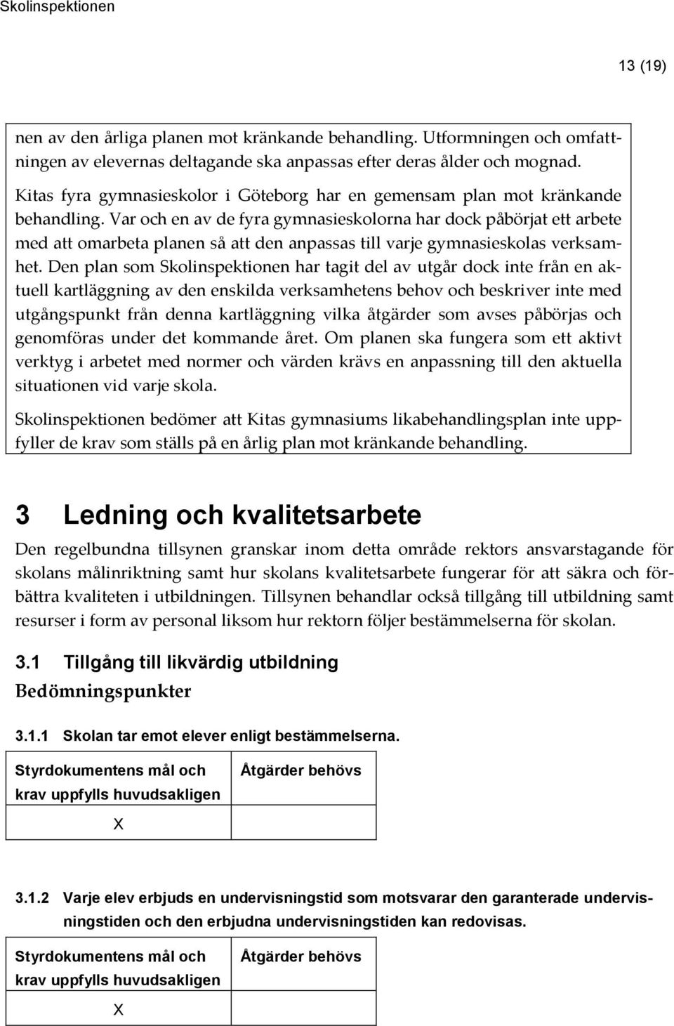 Var och en av de fyra gymnasieskolorna har dock påbörjat ett arbete med att omarbeta planen så att den anpassas till varje gymnasieskolas verksamhet.