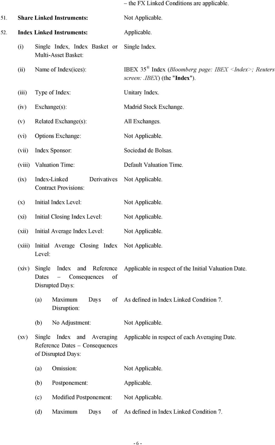 (v) Related Exchange(s): All Exchanges. (vi) Options Exchange: (vii) Index Sponsor: Sociedad de Bolsas. (viii) Valuation Time: Default Valuation Time.