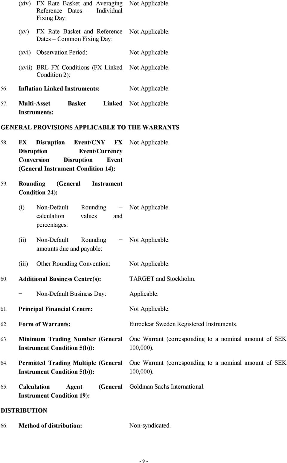 FX Disruption Event/CNY FX Disruption Event/Currency Conversion Disruption Event (General Instrument Condition 14): 59.