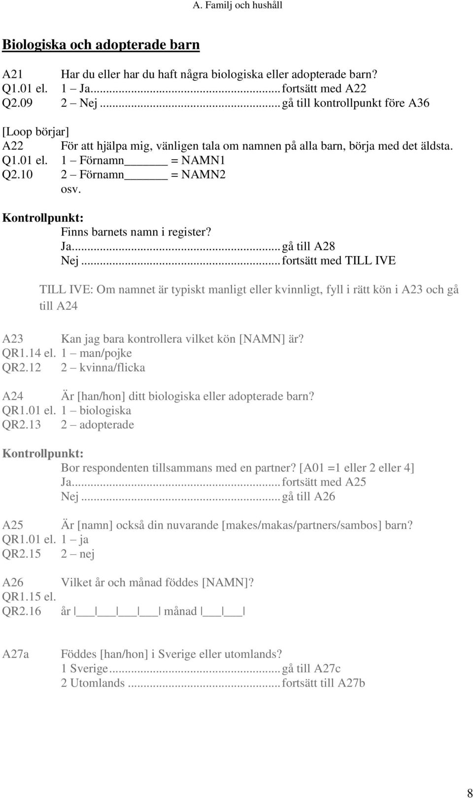 Kontrollpunkt: Finns barnets namn i register? Ja... gå till A28 Nej.