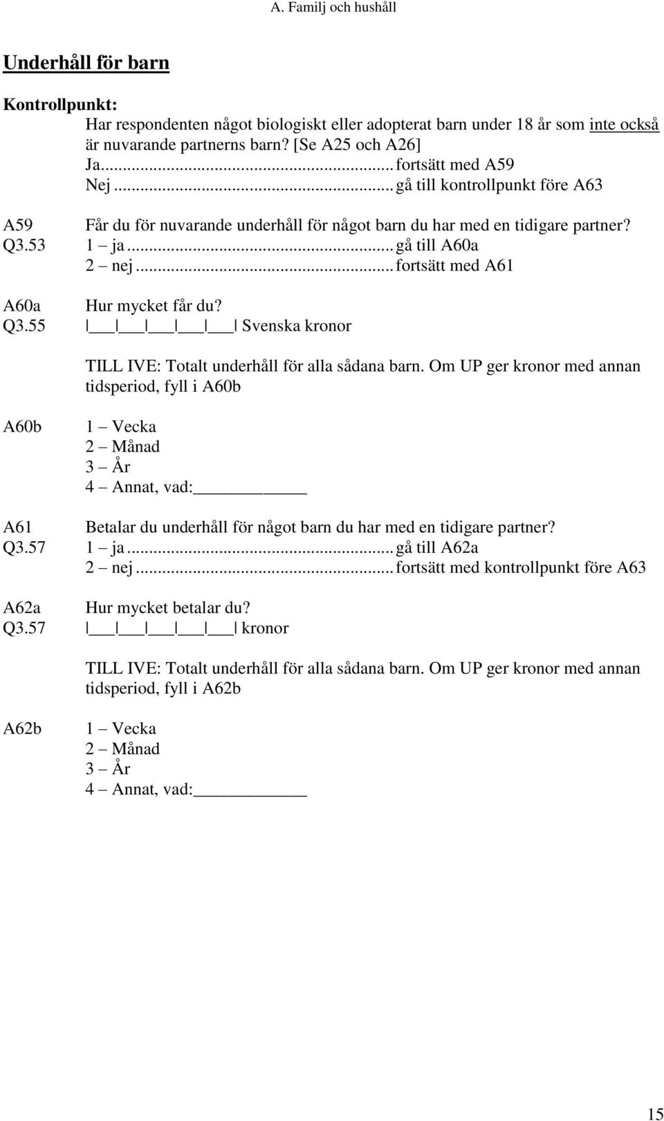 .. fortsätt med A61 A60a Hur mycket får du? Q3.55 Svenska kronor TILL IVE: Totalt underhåll för alla sådana barn.