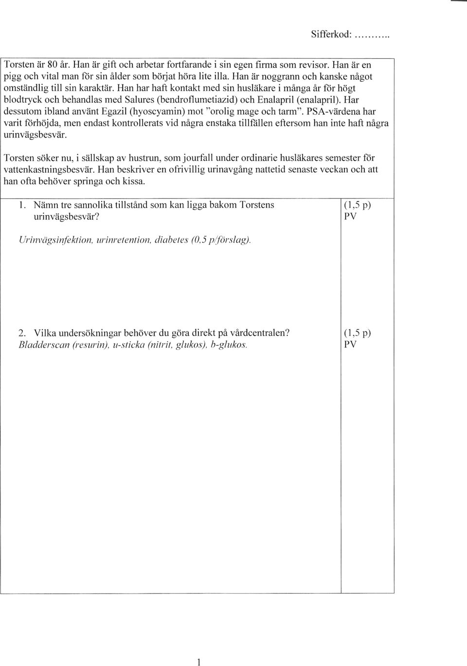 Salures (bendroflumetiazid) och Enalapril ( enalapril). Har dessuto1n ibland använt Egazil (hyoscyamin) mot "orolig mage och tarm".