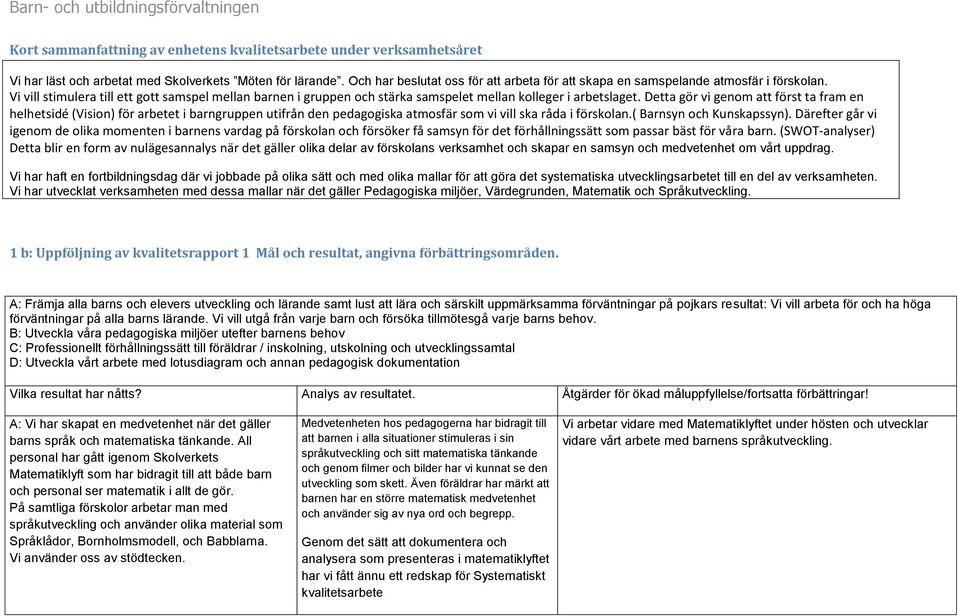 Detta gör vi genom att först ta fram en helhetsidé (Vision) för arbetet i barngruppen utifrån den pedagogiska atmosfär som vi vill ska råda i förskolan.( Barnsyn och Kunskapssyn).