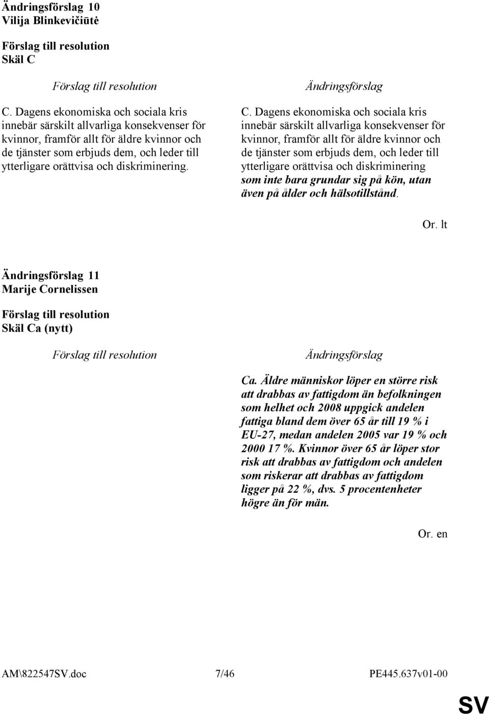 diskriminering. C.  diskriminering som inte bara grundar sig på kön, utan även på ålder och hälsotillstånd. Or. lt 11 Marije Cornelissen Skäl Ca (nytt) Ca.