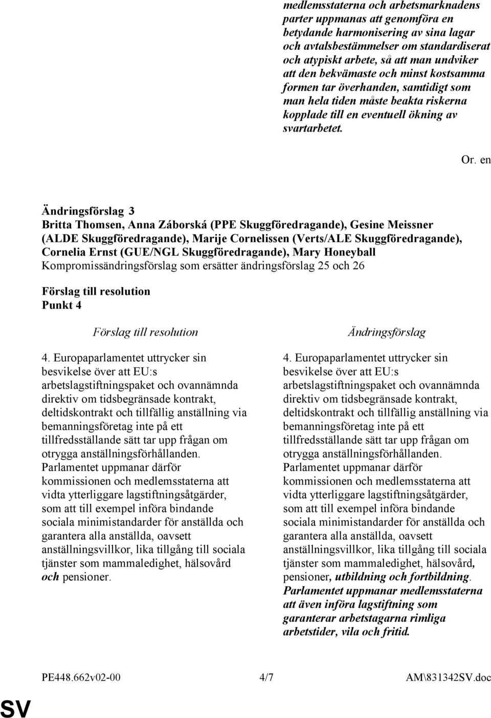 3 Cornelia Ernst (GUE/NGL Skuggföredragande), Mary Honeyball Kompromissändringsförslag som ersätter ändringsförslag 25 och 26 Punkt 4 4.