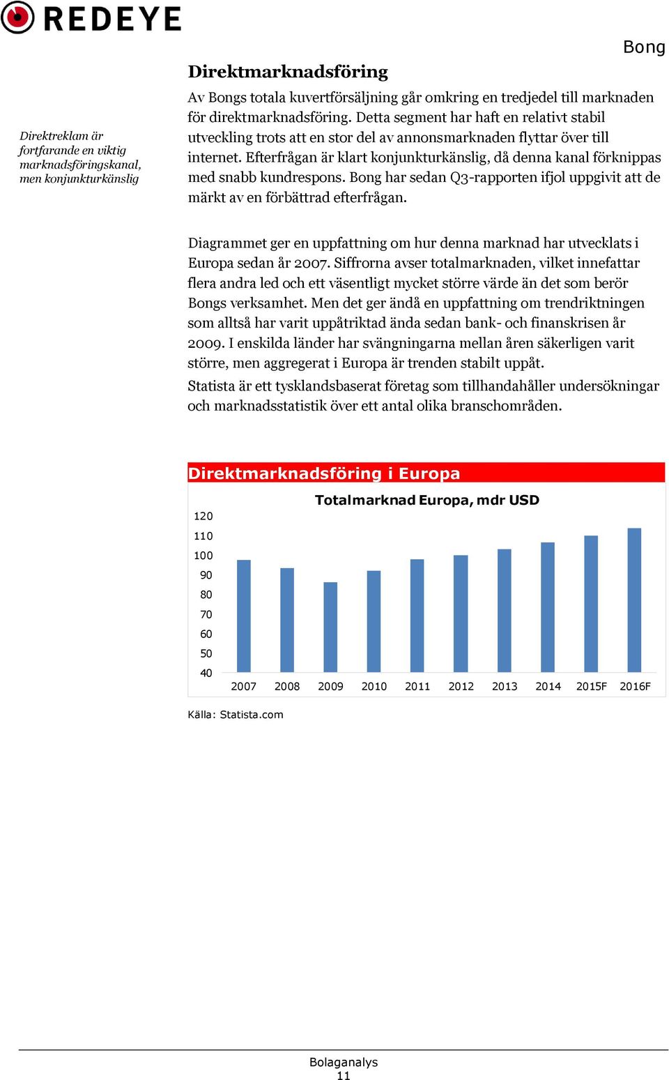 Efterfrågan är klart konjunkturkänslig, då denna kanal förknippas med snabb kundrespons. har sedan Q3-rapporten ifjol uppgivit att de märkt av en förbättrad efterfrågan.