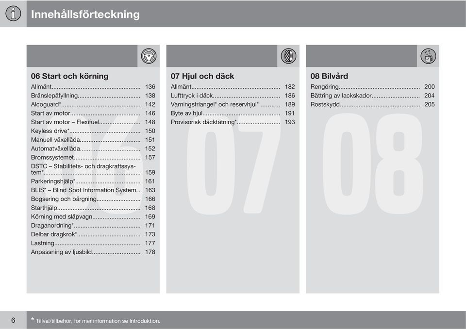 .. 157 DSTC Stabilitets- och dragkraftssystem*... 159 Parkeringshjälp*... 161 BLIS* Blind Spot Information System.. 163 Bogsering och bärgning... 166 Starthjälp... 168 Körning med släpvagn.