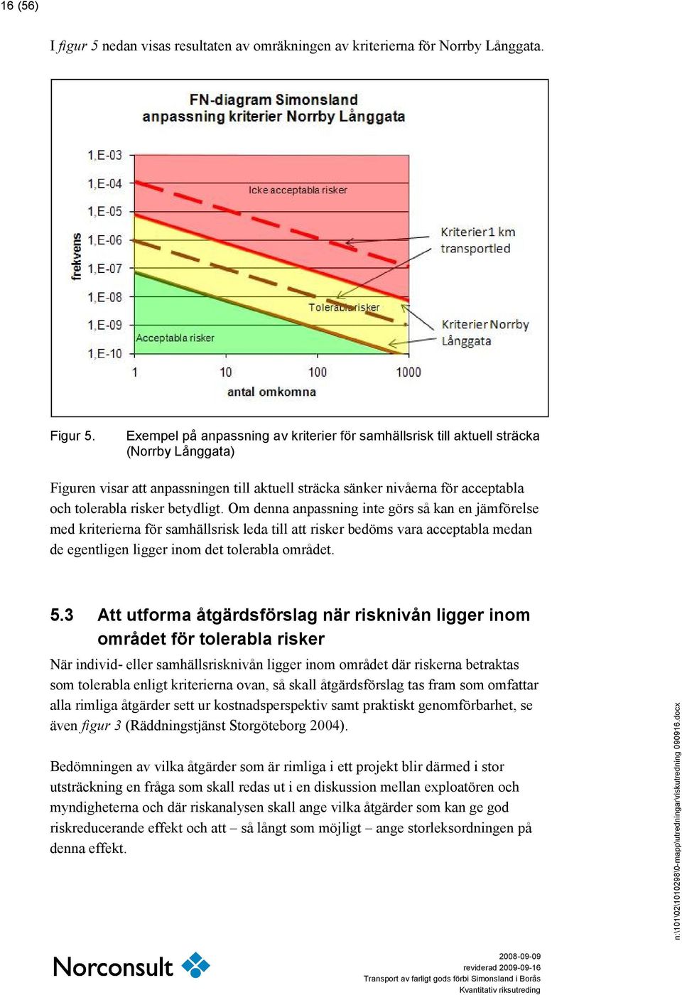 betydligt. Om denna anpassning inte görs så kan en jämförelse med kriterierna för samhällsrisk leda till att risker bedöms vara acceptabla medan de egentligen ligger inom det tolerabla området. 5.