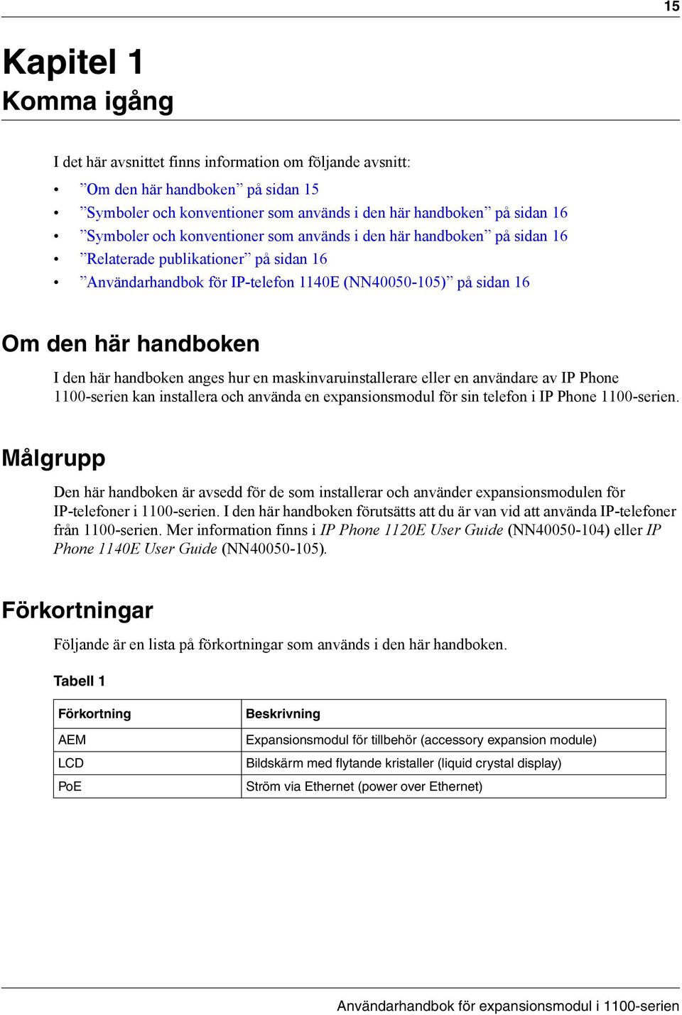 anges hur en maskinvaruinstallerare eller en användare av IP Phone 1100-serien kan installera och använda en expansionsmodul för sin telefon i IP Phone 1100-serien.