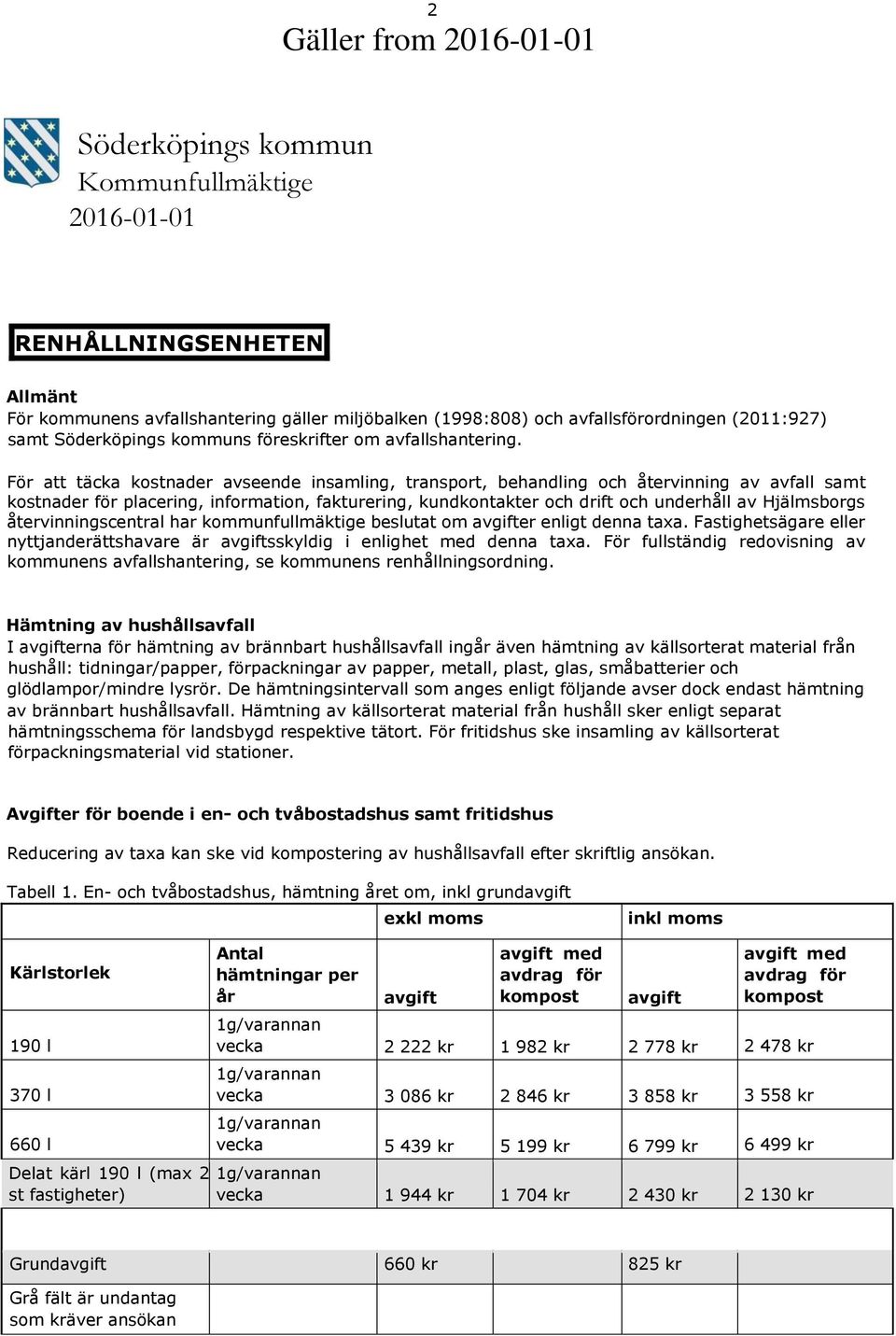 För att täcka kostnader avseende insamling, transport, behandling och återvinning av avfall samt kostnader för placering, information, fakturering, kundkontakter och drift och underhåll av