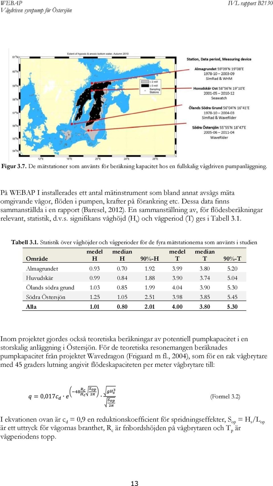 En sammanställning av, för flödesberäkningar relevant, statistik, d.v.s. signifikans våghöjd (H s ) och vågperiod (T) ges i Tabell 3.1.