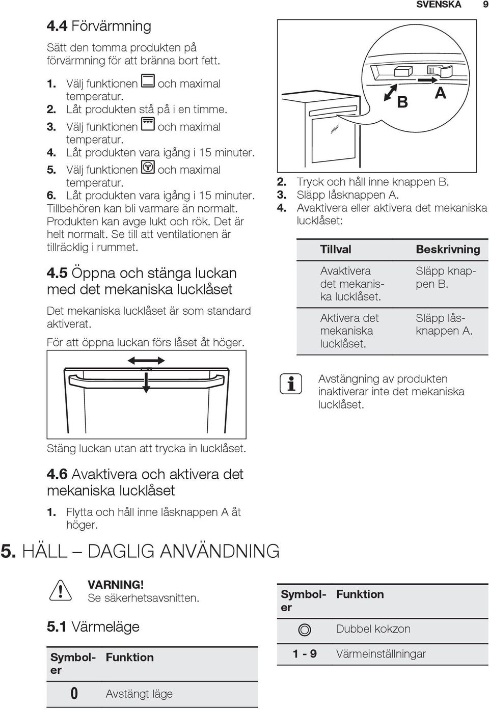 Produkten kan avge lukt och rök. Det är helt normalt. Se till att ventilationen är tillräcklig i rummet. 4.