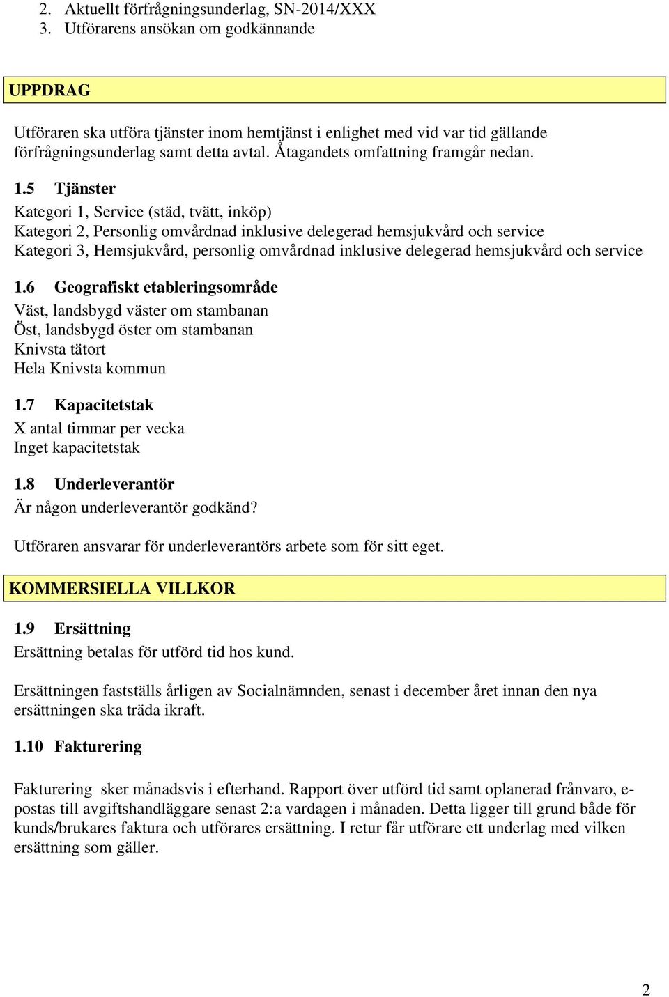 1.5 Tjänster Kategori 1, Service (städ, tvätt, inköp) Kategori 2, Personlig omvårdnad inklusive delegerad hemsjukvård och service Kategori 3, Hemsjukvård, personlig omvårdnad inklusive delegerad