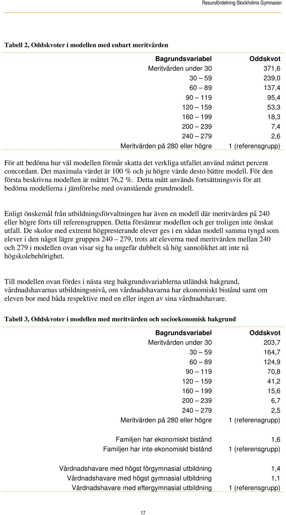 Det maximala värdet är 100 % och ju högre värde desto bättre modell. För den första beskrivna modellen är måttet 76,2 %.