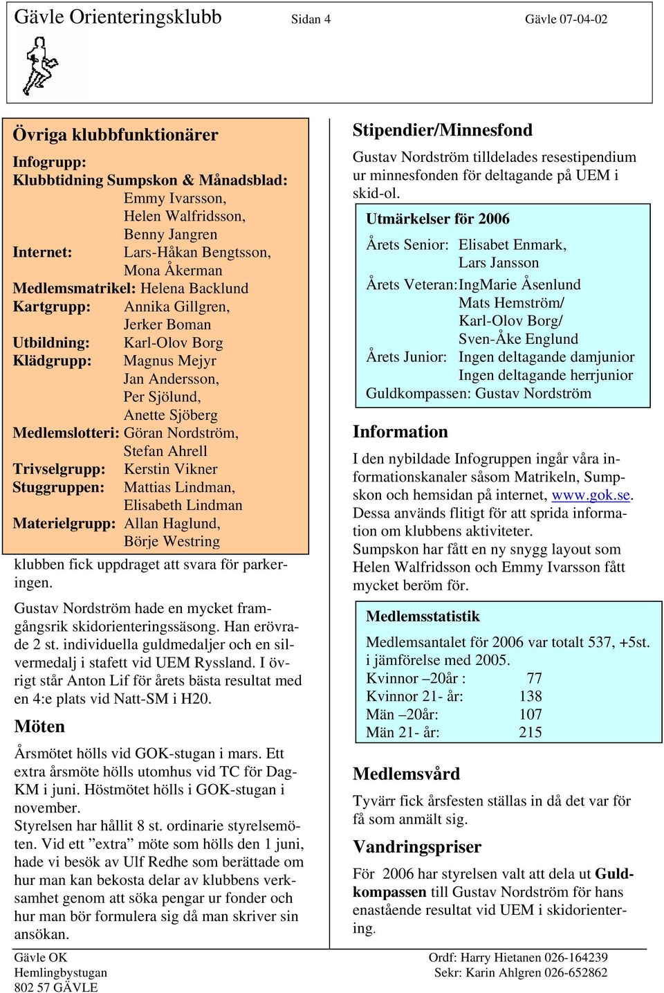 Göran Nordström, Stefan Ahrell Trivselgrupp: Stuggruppen: Kerstin Vikner Mattias Lindman, Elisabeth Lindman Materielgrupp: Allan Haglund, Börje Westring klubben fick uppdraget att svara för