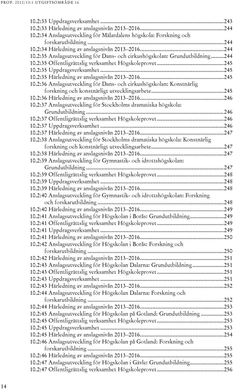 .. 5 10.:6 Härledning av anslagsnivån 01 016... 6 10.:7 Anslagsutveckling för Stockholms dramatiska högskola: Grundutbildning... 6 10.:7 Offentligrättslig verksamhet Högskoleprovet... 6 10.:7 Uppdragsverksamhet.