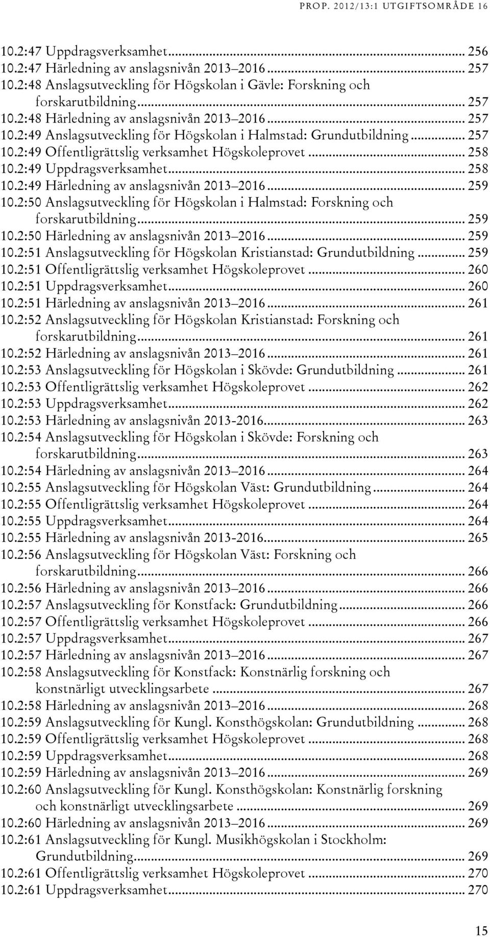 .. 59 10.:50 Anslagsutveckling för Högskolan i Halmstad: Forskning och forskarutbildning... 59 10.:50 Härledning av anslagsnivån 01 016... 59 10.:51 Anslagsutveckling för Högskolan Kristianstad: Grundutbildning.